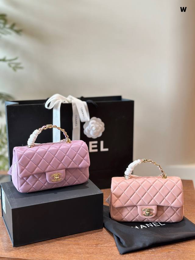 高版本 CHANEL HANDLE MINI CF Chanel 香奈儿新款handle mini cf金属手提口盖包单肩斜挎复古链条包 尺寸: 20*12*6