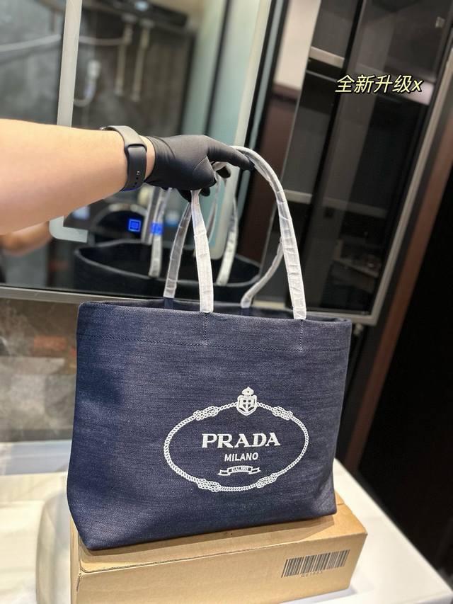 Prada牛仔丹宁系列超大容量tote包 百搭妈咪袋推荐 尺寸37.30