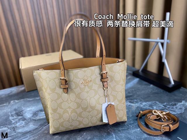 配盒蔻驰coach Mollie Tote小托特 超级的包包 比起以往的托特更加精致小巧 主要这些颜色也太美了吧～大小刚刚好 内部空间也很大 上身真的太有质感啦