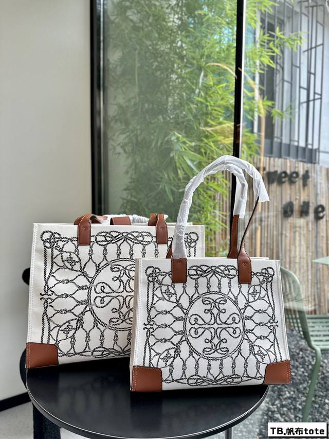 尺寸：43 33Cm大号 34 26Cm 小号tb托里伯奇tory Burch 托特包tote帆布 购物袋简单百搭 颜值高日常出街首选潮酷时尚女孩必入款