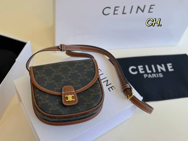 折叠盒 Size：16×13 Celine 赛琳teen Besace马鞍包 圆弧形底部造型，俏皮可爱！ 肩带可调节 吸扣开，质感高级～ 可单肩及斜挎，复古又时