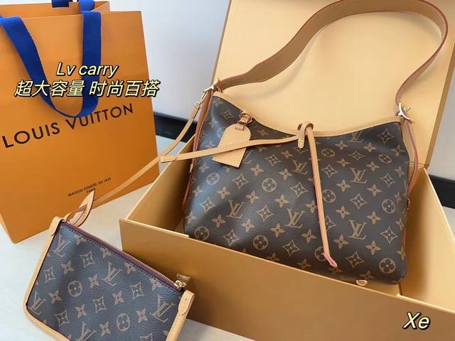 折叠盒+飞机盒 Lv Carryall 新款通勤包颜值实用 可斜挎、单肩。容量保证，敞口磁铁吸内扣取放平板小电脑非常方便，设计比neverfull小巧、肩带够宽