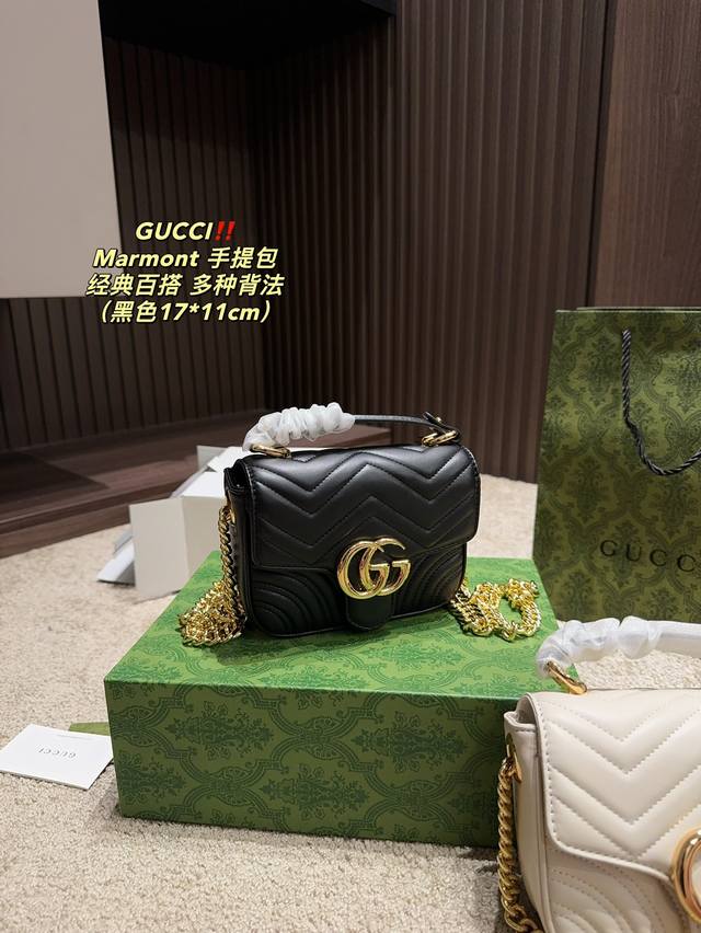 全套包装尺寸17.11 酷奇 Gucci Marmont 手提包 Gucci 年最新款marmont系列，全新尺寸方胖子，所有女孩的必备小包，链条可以两用，当做