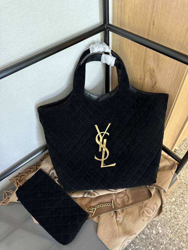 麂皮 超大logo Ysl Gaby绗缝纹路购物袋大tote 感觉太温柔了简直随意搭配都出彩#Ysi 尺寸35Cm