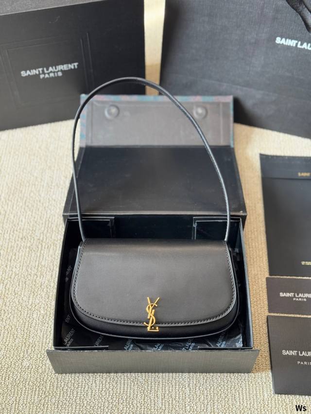 牛皮版本 Ysl 圣罗兰女士 Voltaire 迷你黑色皮革肩背包黑色腋 下包 Ysl 24迷你 Voltaire 腋下包 “ 极简主义最爱的款式、透露着高级的