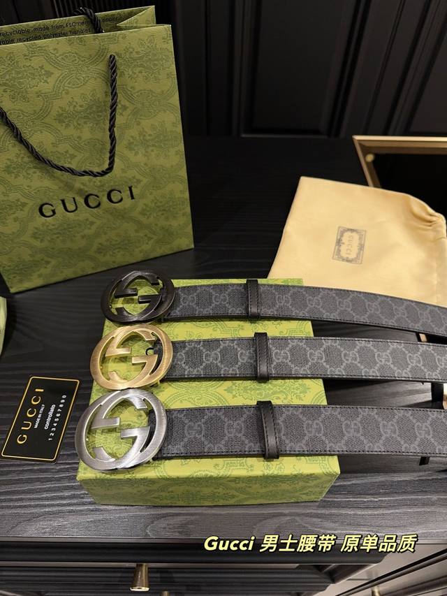 配盒 酷奇Gucci 男士腰带 配礼品袋 全钢带头腰带 头层牛皮